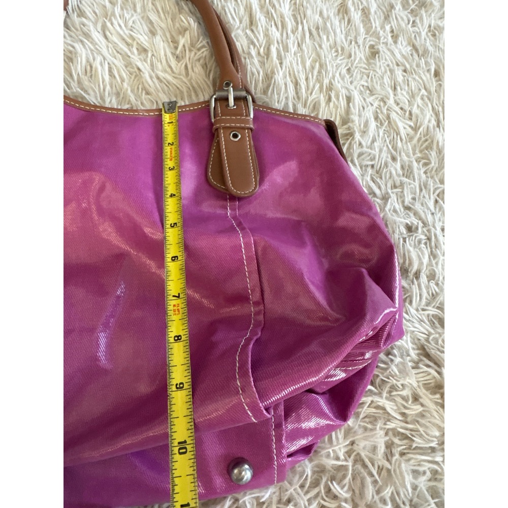 Vintage Boden Pink Canvas Tote Bag Bucket Purse with Brown Leather Trim - Picture 11 of 11
